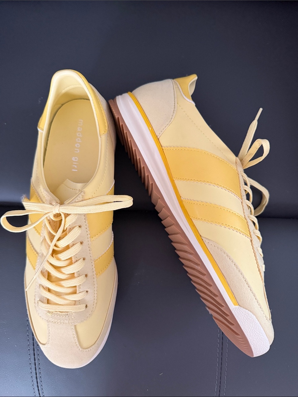Madden Girl Pale Yellow Retro Runner Sneakers